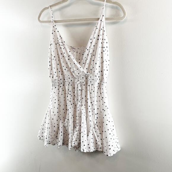 Storia Star Print V Neck Sleeveless Tie Waist Romper Playsuit White Medium - Picture 11 of 12